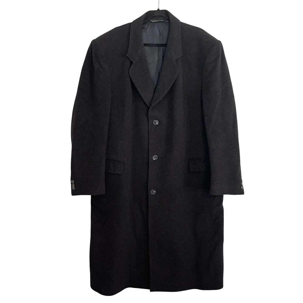 diBenedetto Mens Cashmere Blend Overcoat Black Italian Fabric Size 46 Longline